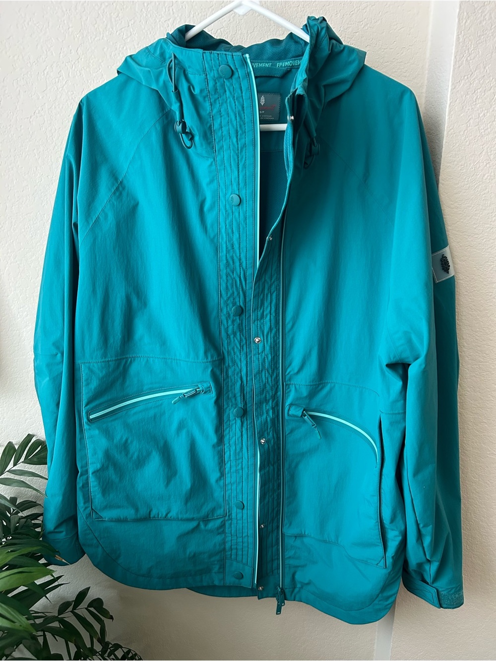 Free People Teal Hooded Raincoat